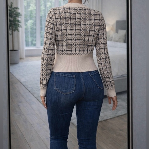 Black and Cream Tweed Cardigan Sweater - Picture 2 of 3